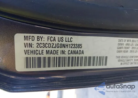 2022 Dodge Challenger Gt z USA, uszkodzony, nr VIN 2C3CDZJG0NH123385